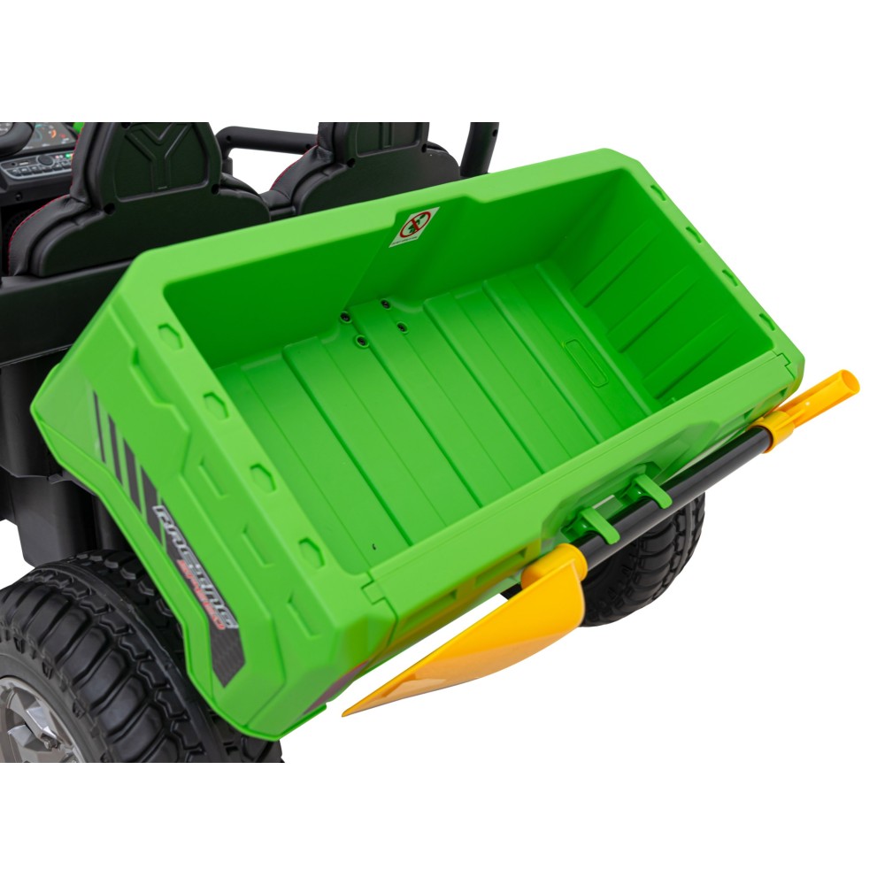 JOKO Elektrické autíčko s Elektricky vyklápacou vlečkou Pick-Up Speed 900, kožené sedadlo, penové kolesá, nosnosť 50kg, zelené