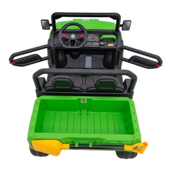 JOKO Elektrické autíčko s Elektricky vyklápacou vlečkou Pick-Up Speed 900, kožené sedadlo, penové kolesá, nosnosť 50kg, zelené