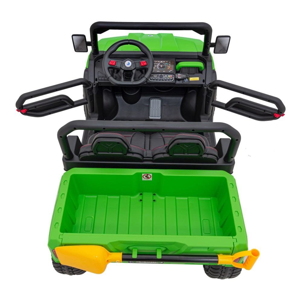 JOKO Elektrické autíčko s Elektricky vyklápacou vlečkou Pick-Up Speed 900, kožené sedadlo, penové kolesá, nosnosť 50kg, zelené