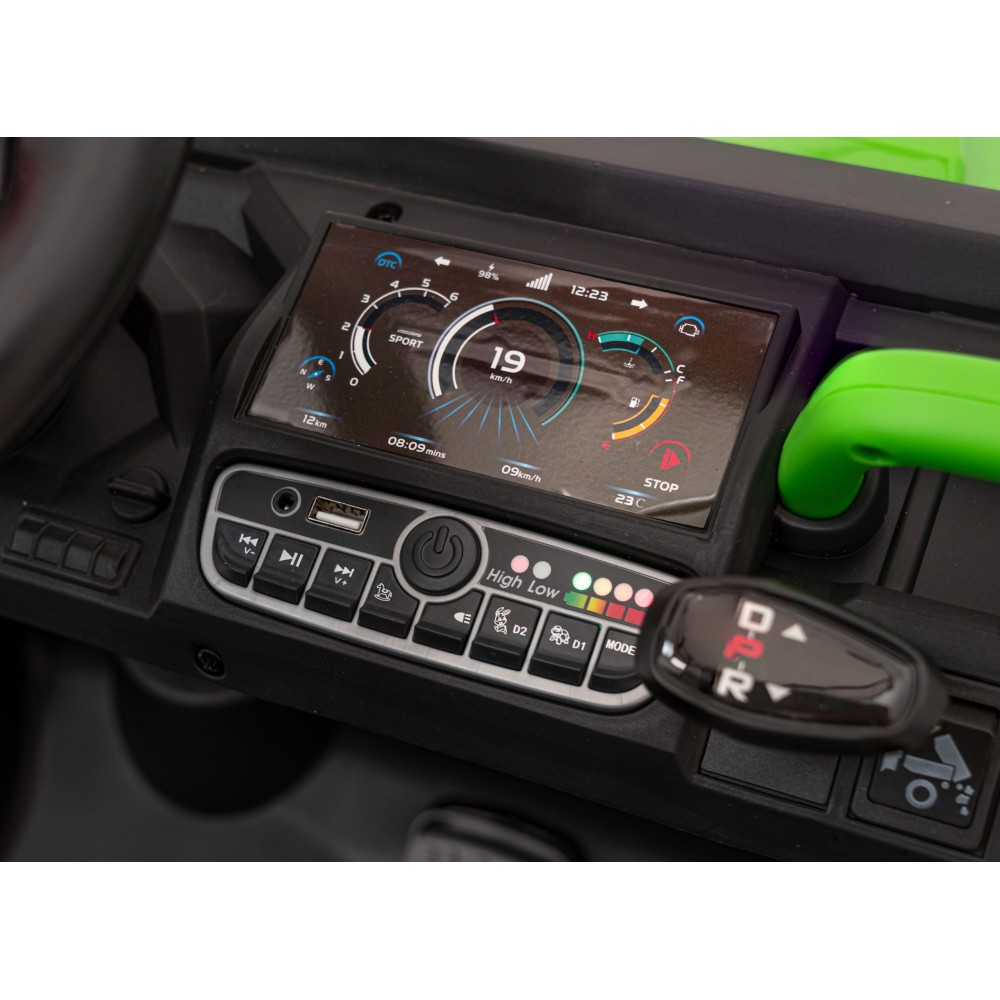 JOKO Elektrické autíčko s Elektricky vyklápacou vlečkou Pick-Up Speed 900, kožené sedadlo, penové kolesá, nosnosť 50kg, zelené