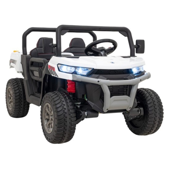 JOKO Elektrické autíčko s Elektricky vyklápacou vlečkou Pick-Up Speed 900, kožené sedadlo, penové kolesá, nosnosť 50kg, biele