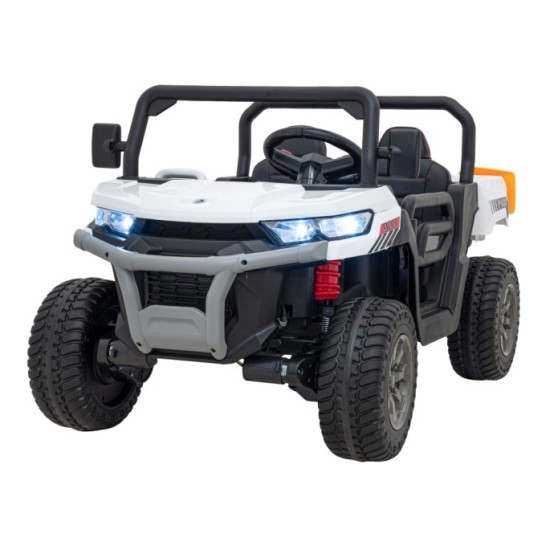JOKO Elektrické autíčko s Elektricky vyklápacou vlečkou Pick-Up Speed 900, kožené sedadlo, penové kolesá, nosnosť 50kg, biele