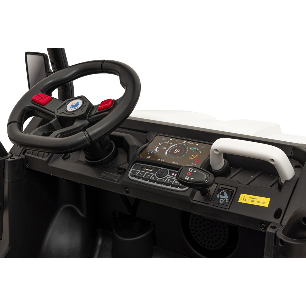 JOKO Elektrické autíčko s Elektricky vyklápacou vlečkou Pick-Up Speed 900, kožené sedadlo, penové kolesá, nosnosť 50kg, biele