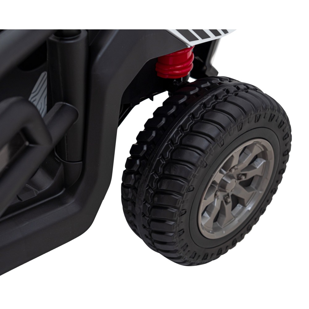 JOKO Elektrické autíčko s Elektricky vyklápacou vlečkou Pick-Up Speed 900, kožené sedadlo, penové kolesá, nosnosť 50kg, biele
