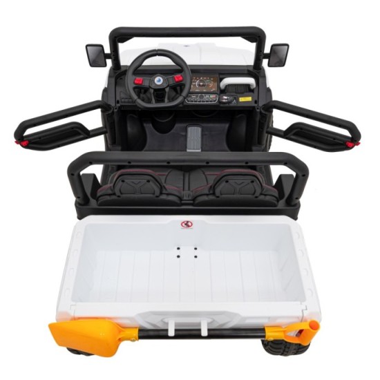 JOKO Elektrické autíčko s Elektricky vyklápacou vlečkou Pick-Up Speed 900, kožené sedadlo, penové kolesá, nosnosť 50kg, biele