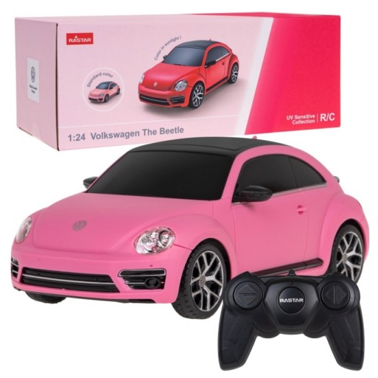 RASTAR RC Auto Volksawagen Beetle 1:24 na diaľkové ovládanie + Zmena farby + LED Svetlá, ružové