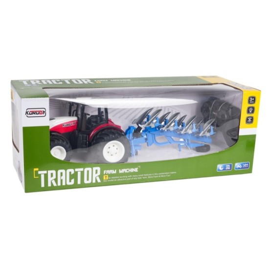 JOKO RC Traktor s Pluhom a svetlom na diaľkové ovládanie 1:24, červený