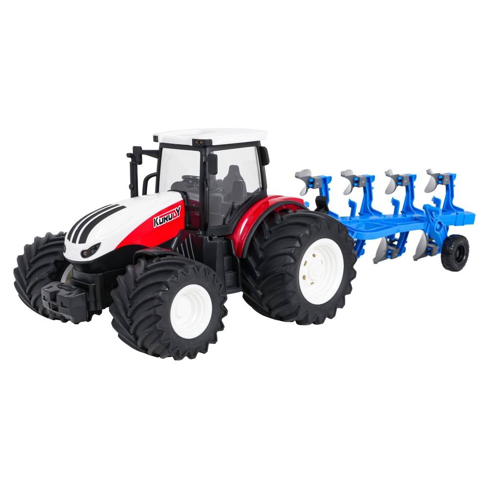 JOKO RC Traktor s Pluhom a svetlom na diaľkové ovládanie 1:24, červený