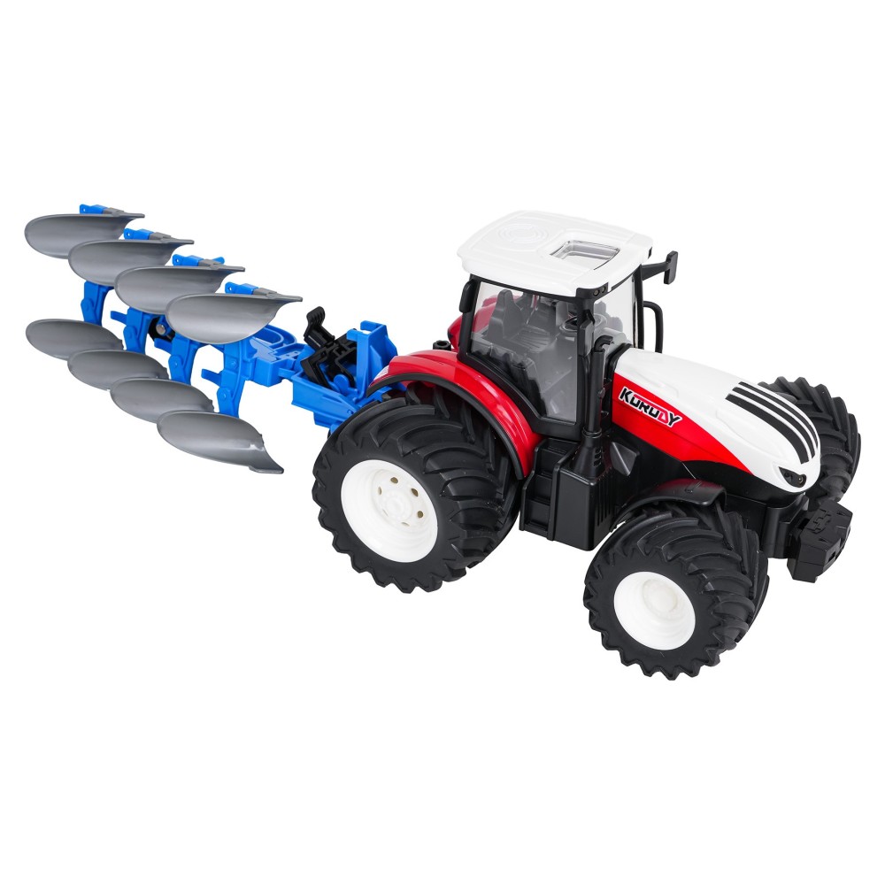 JOKO RC Traktor s Pluhom a svetlom na diaľkové ovládanie 1:24, červený