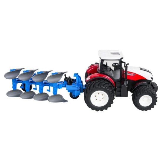 JOKO RC Traktor s Pluhom a svetlom na diaľkové ovládanie 1:24, červený