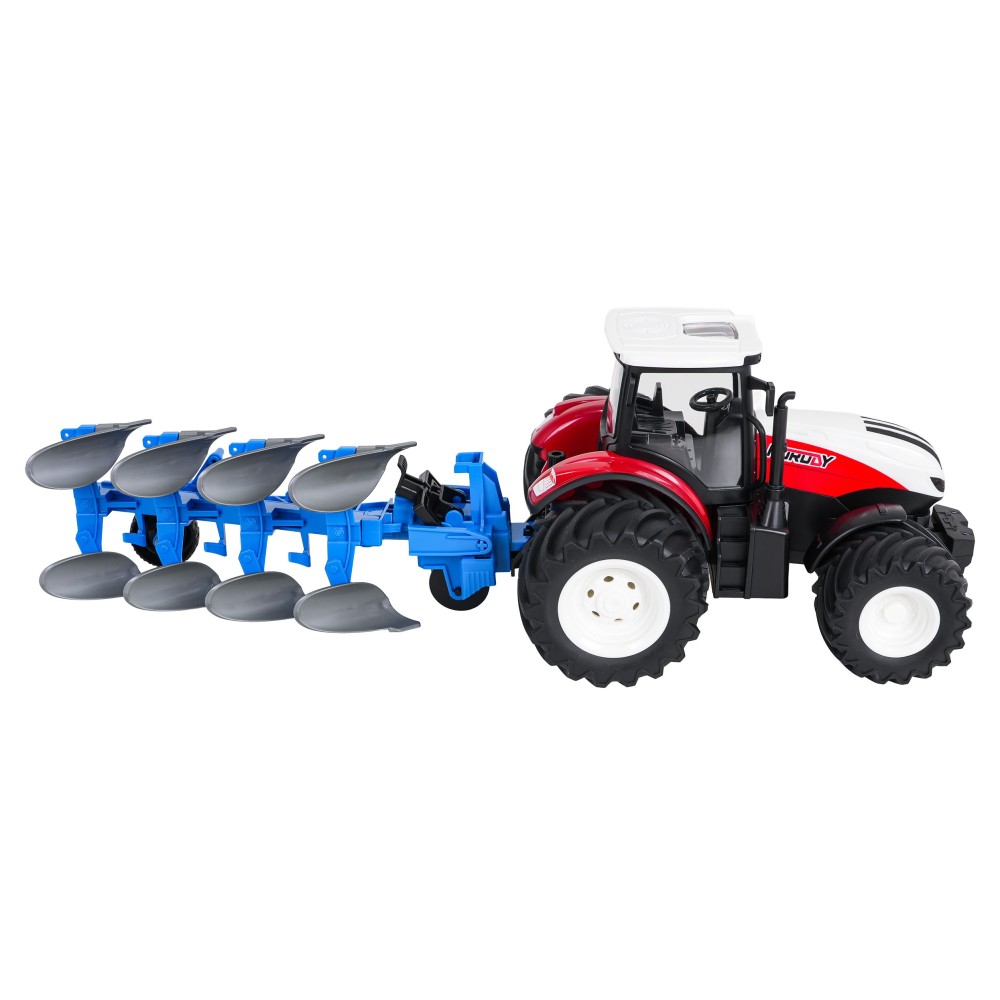 JOKO RC Traktor s Pluhom a svetlom na diaľkové ovládanie 1:24, červený