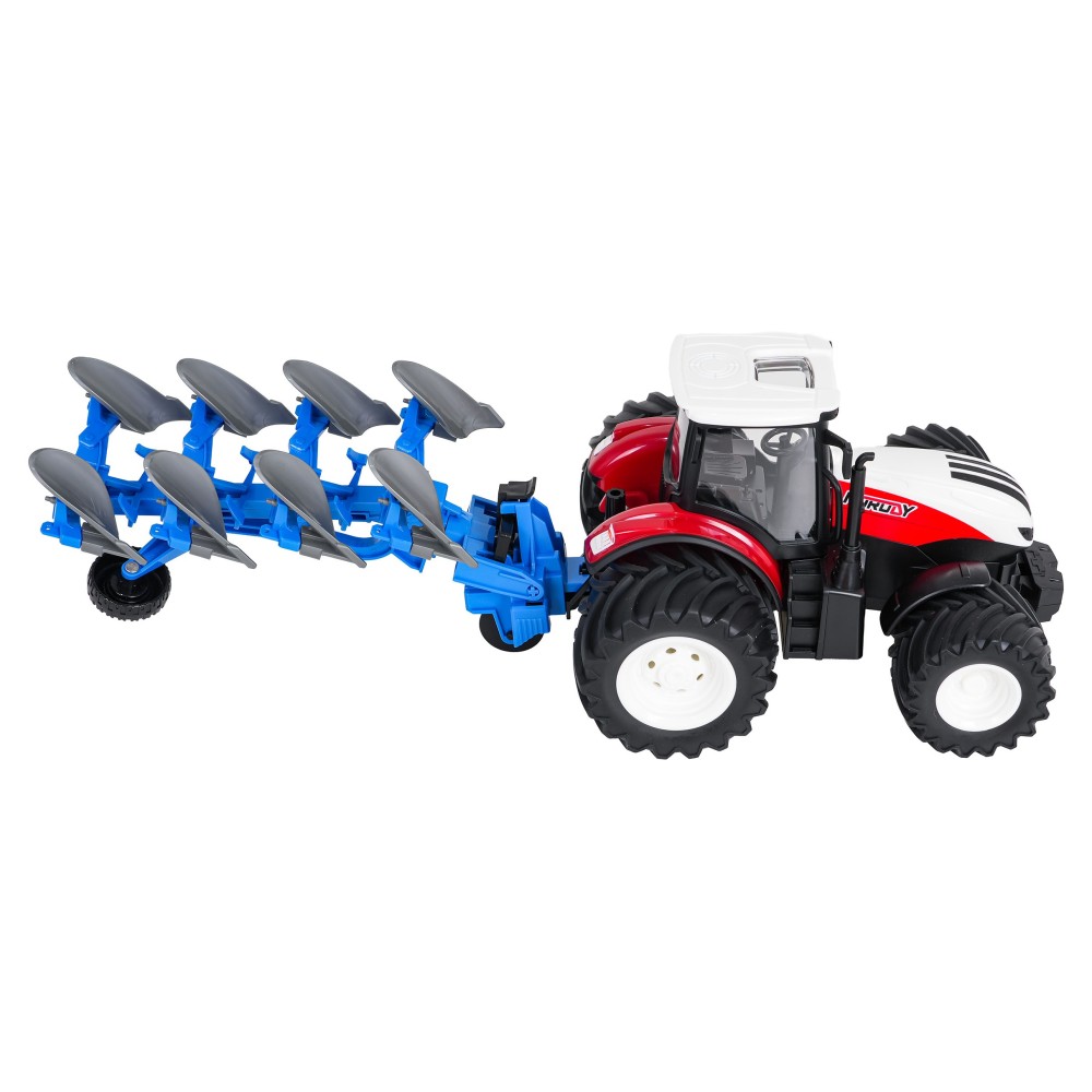 JOKO RC Traktor s Pluhom a svetlom na diaľkové ovládanie 1:24, červený