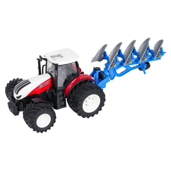 JOKO RC Traktor s Pluhom a svetlom na diaľkové ovládanie 1:24, červený