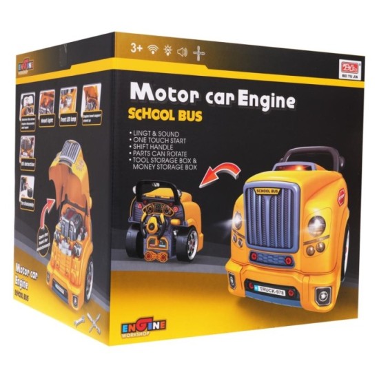 JOKO Sada Malého Automechanika Školský Autobus s volantom, so svetlom a zvukom, autobus na učenie opravovať, žltý