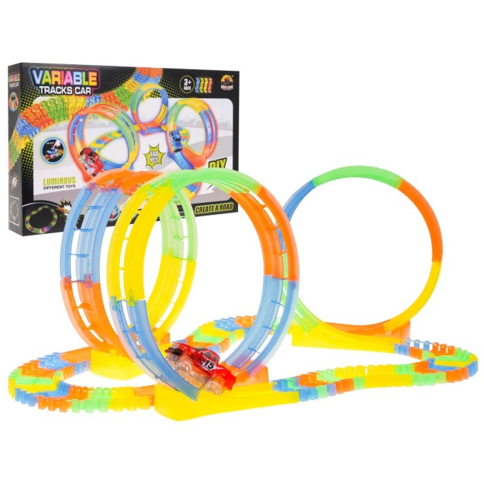 JOKO Fluor Svietiaca Autodráha variabilná 148ks 468cm + Auto s LED svetlom na batérie