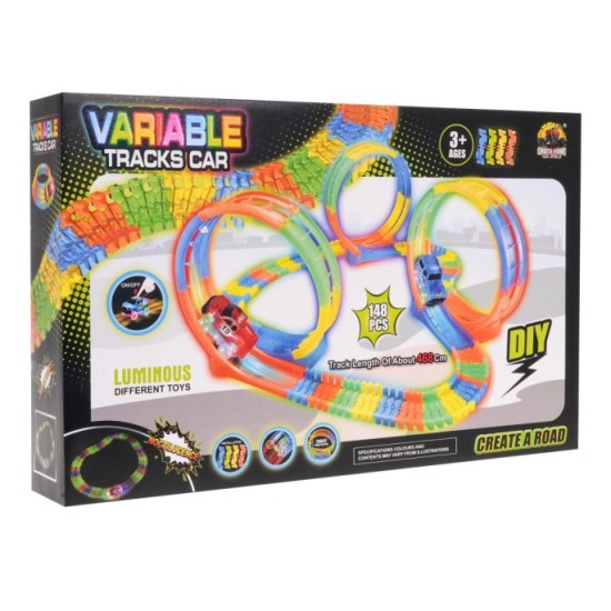 JOKO Fluor Svietiaca Autodráha variabilná 148ks 468cm + Auto s LED svetlom na batérie