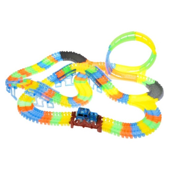 JOKO FLUOR Svietiaca dráha 446 cm s autíčkom s LED svetlom 227ks