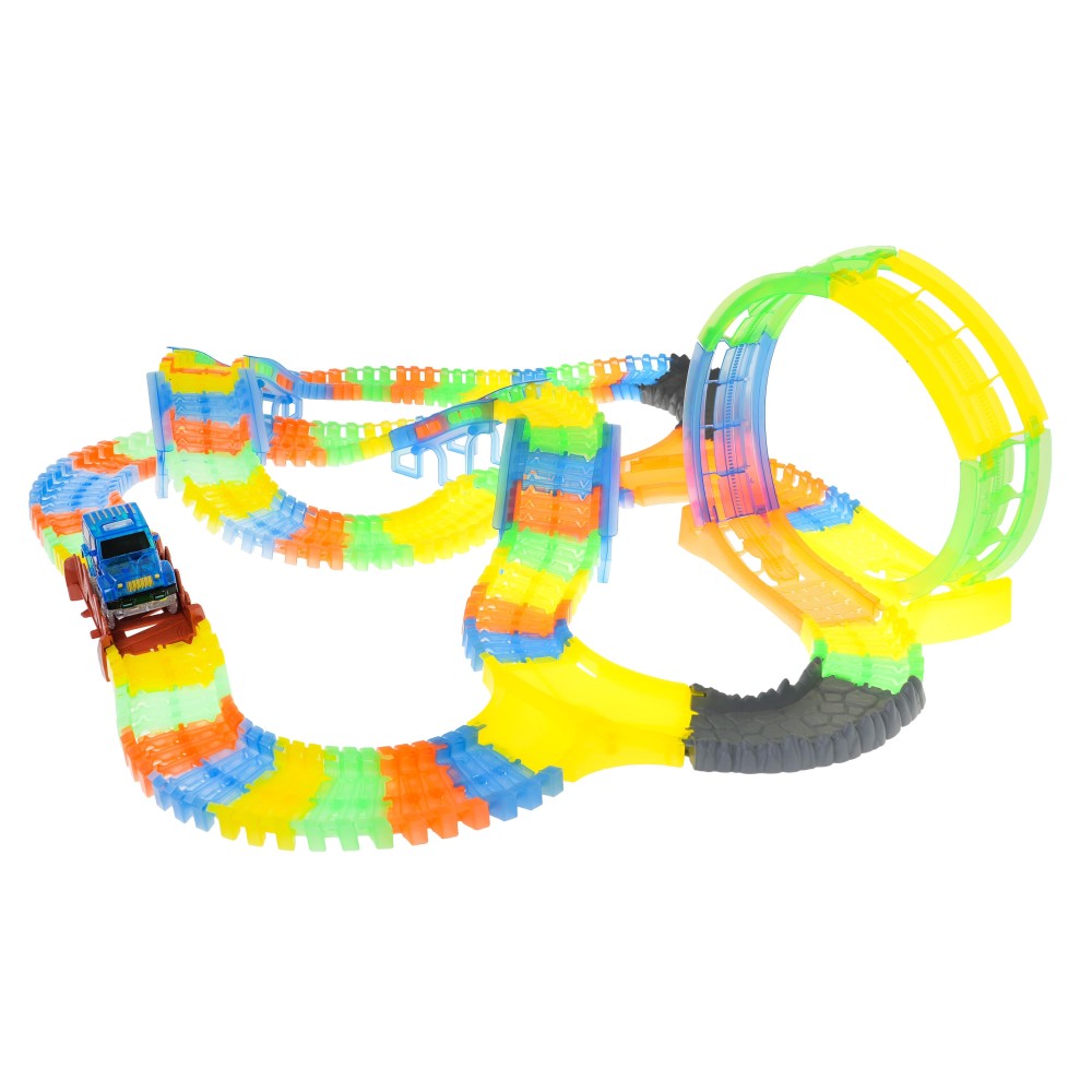 JOKO FLUOR Svietiaca dráha 446 cm s autíčkom s LED svetlom 227ks