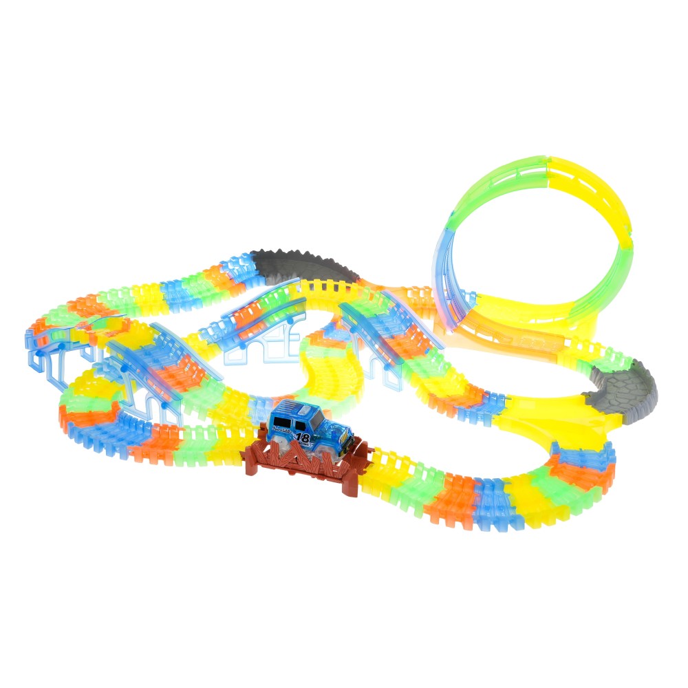 JOKO FLUOR Svietiaca dráha 446 cm s autíčkom s LED svetlom 227ks