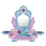 JOKO Detský Toaletný stolík Princezny so zrkadlom na batérie, svetlom a zvukom + stolička + fén na batérie, modrý