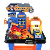 JOKO Interaktívny Detský Stolík s Náradím 4v1 pre malého AUTOMECHANIKA, Autodielňa s Výťahom, Autoumyváreň + Čerpacia Stanica so