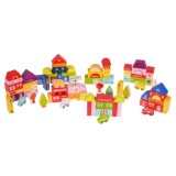 JOKO Sada Drevené Kocky Mesto 115ks + Penová Puzzle Podložka s Cestami + Vkladačka