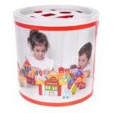 JOKO Sada Drevené Kocky Mesto 115ks + Penová Puzzle Podložka s Cestami + Vkladačka
