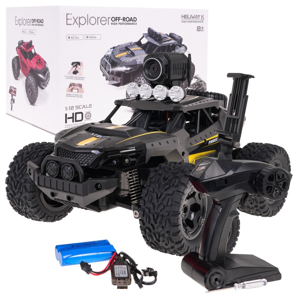 JOKO RC Kovové Auto Jeep MEGA Crawler PIONEER 1:12 s Kamerou, na diaľkové ovládanie, rýchlosť 28km/h, Dual Mode Control, sivé