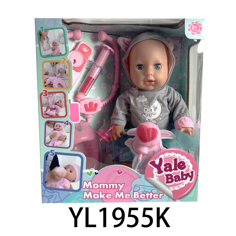 JOKO Interaktívna Bábika Yale Baby, pije, ciká, hovorí, červená sa + lekárska sada, ružová