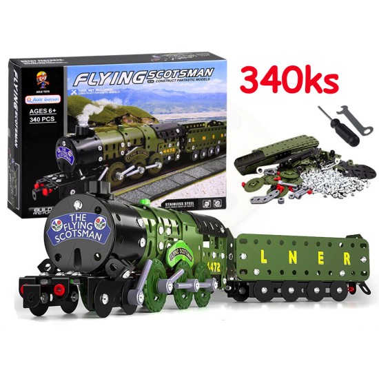 JOKO Konštrukčná Kovová stavebnica Lokomotíva Flying Scotsman s vagónom 340ks