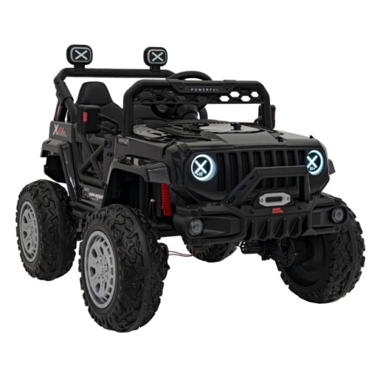 JOKO Elektrické autíčko Jeep OFF Road 4x4, penové kolesá, kožené sedadlo, FM rádio, čierne