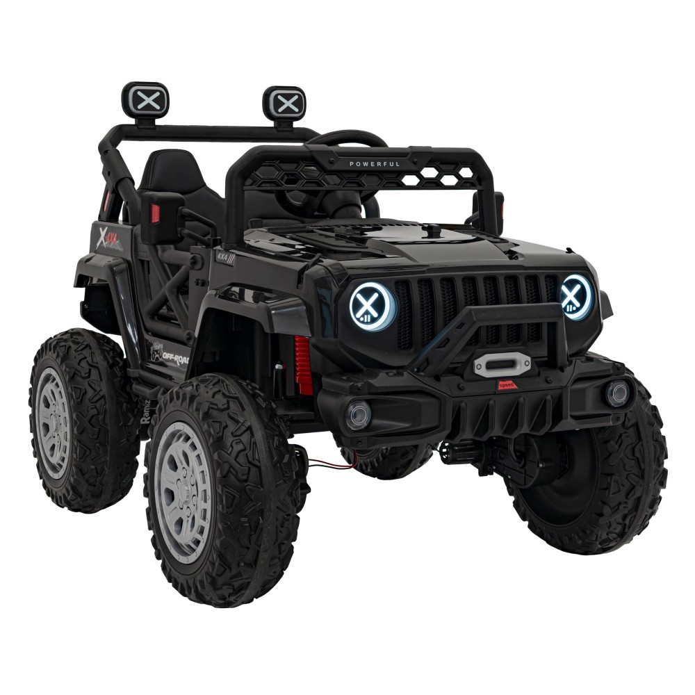 JOKO Elektrické autíčko Jeep OFF Road 4x4, penové kolesá, kožené sedadlo, FM rádio, čierne