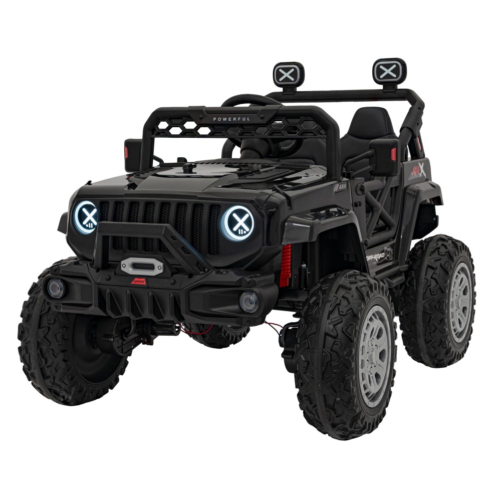 JOKO Elektrické autíčko Jeep OFF Road 4x4, penové kolesá, kožené sedadlo, FM rádio, čierne