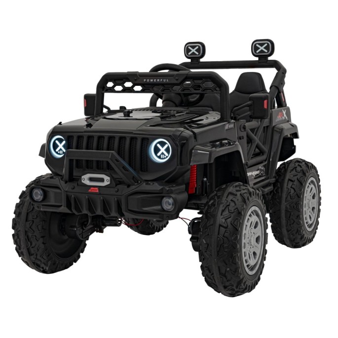JOKO Elektrické autíčko Jeep OFF Road 4x4, penové kolesá, kožené sedadlo, FM rádio, čierne