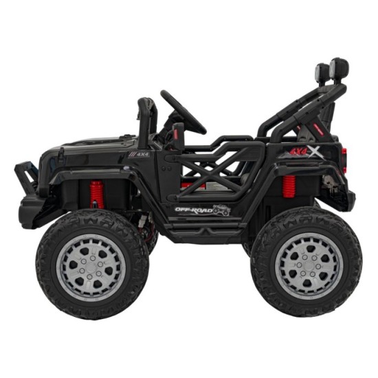 JOKO Elektrické autíčko Jeep OFF Road 4x4, penové kolesá, kožené sedadlo, FM rádio, čierne