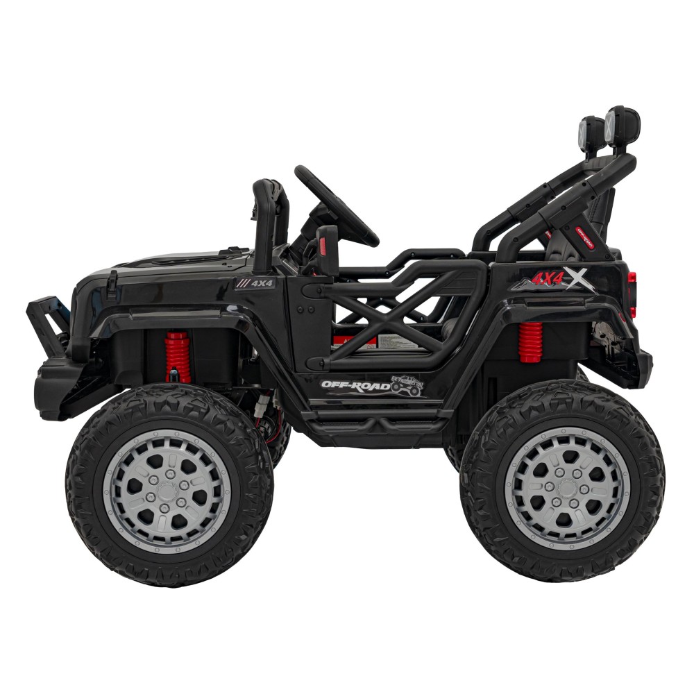 JOKO Elektrické autíčko Jeep OFF Road 4x4, penové kolesá, kožené sedadlo, FM rádio, čierne