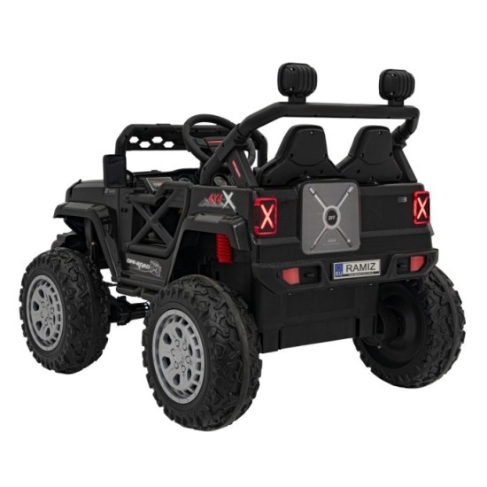 JOKO Elektrické autíčko Jeep OFF Road 4x4, penové kolesá, kožené sedadlo, FM rádio, čierne