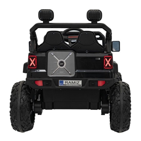 JOKO Elektrické autíčko Jeep OFF Road 4x4, penové kolesá, kožené sedadlo, FM rádio, čierne