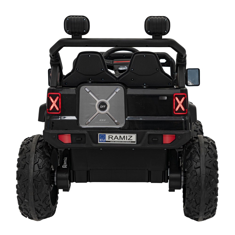 JOKO Elektrické autíčko Jeep OFF Road 4x4, penové kolesá, kožené sedadlo, FM rádio, čierne