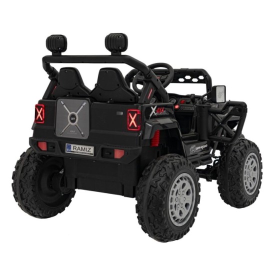 JOKO Elektrické autíčko Jeep OFF Road 4x4, penové kolesá, kožené sedadlo, FM rádio, čierne