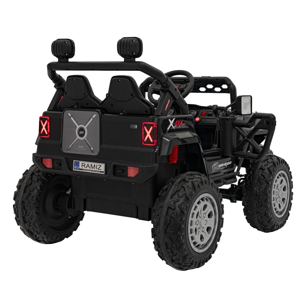 JOKO Elektrické autíčko Jeep OFF Road 4x4, penové kolesá, kožené sedadlo, FM rádio, čierne
