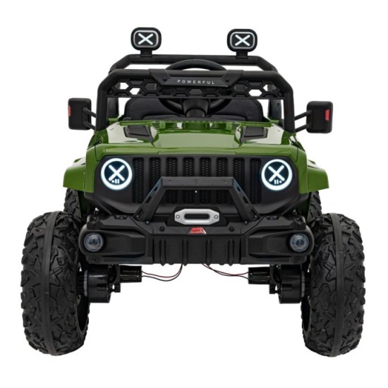 JOKO Elektrické autíčko Jeep OFF Road 4x4, penové kolesá, kožené sedadlo, FM rádio, zelené
