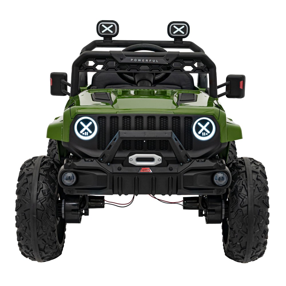 JOKO Elektrické autíčko Jeep OFF Road 4x4, penové kolesá, kožené sedadlo, FM rádio, zelené