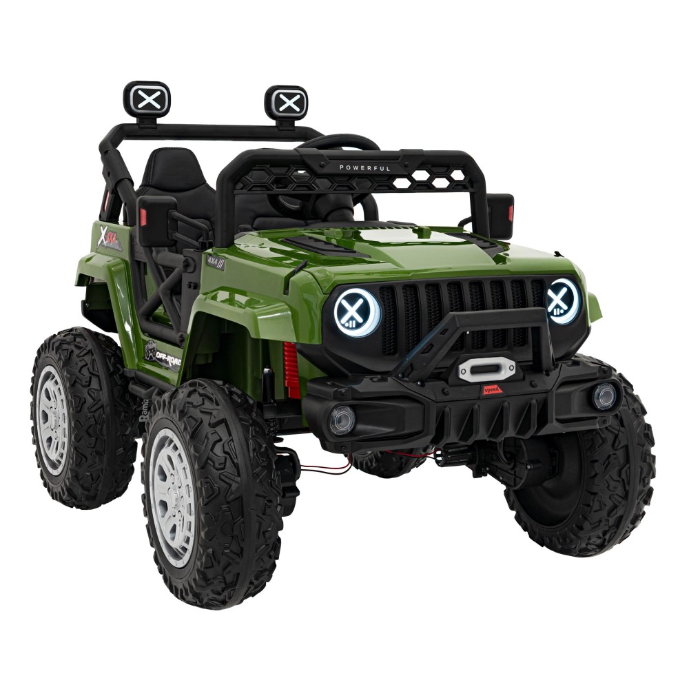 JOKO Elektrické autíčko Jeep OFF Road 4x4, penové kolesá, kožené sedadlo, FM rádio, zelené