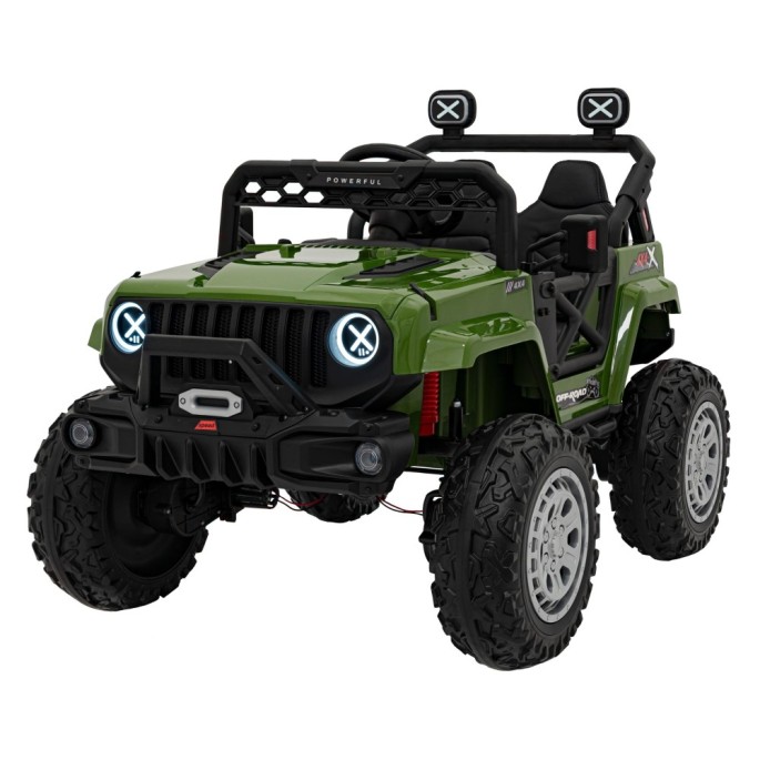 JOKO Elektrické autíčko Jeep OFF Road 4x4, penové kolesá, kožené sedadlo, FM rádio, zelené