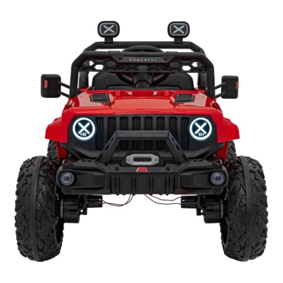 JOKO Elektrické autíčko Jeep OFF Road 4x4, penové kolesá, kožené sedadlo, FM rádio, červené