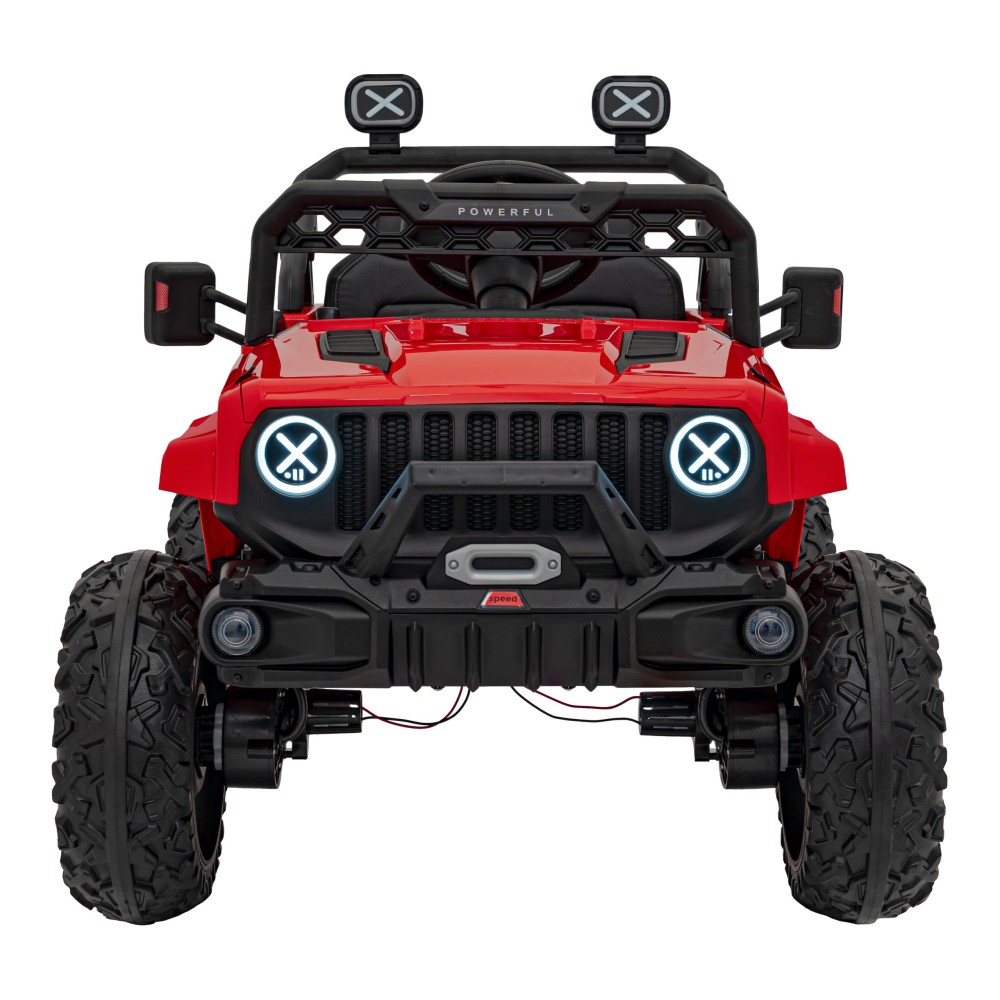 JOKO Elektrické autíčko Jeep OFF Road 4x4, penové kolesá, kožené sedadlo, FM rádio, červené