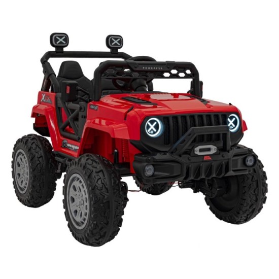 JOKO Elektrické autíčko Jeep OFF Road 4x4, penové kolesá, kožené sedadlo, FM rádio, červené