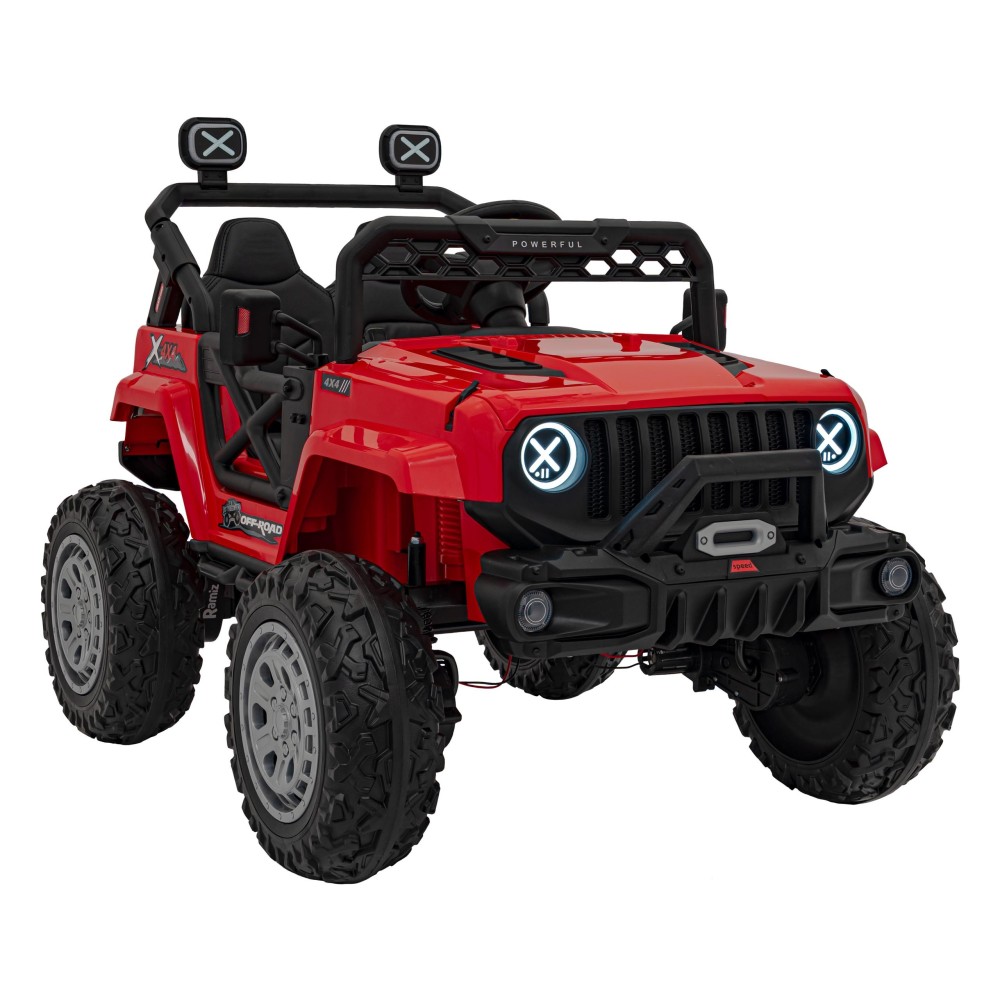 JOKO Elektrické autíčko Jeep OFF Road 4x4, penové kolesá, kožené sedadlo, FM rádio, červené