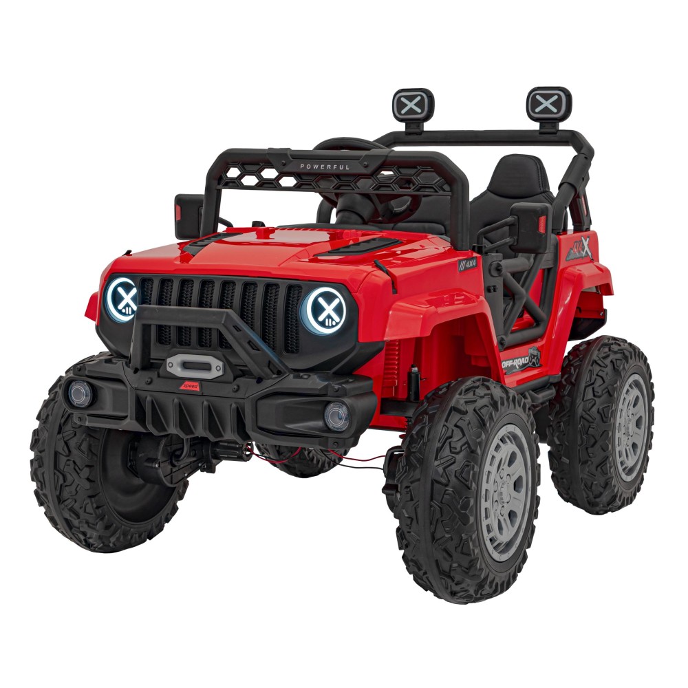 JOKO Elektrické autíčko Jeep OFF Road 4x4, penové kolesá, kožené sedadlo, FM rádio, červené